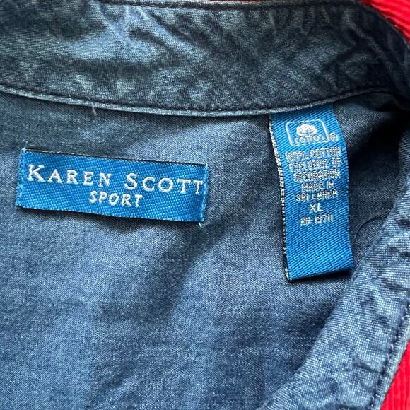 Vintage Karen Scott Sport Christmas Denim Shirt XL Santa Holiday Grandmacore - Picture 6 of 7